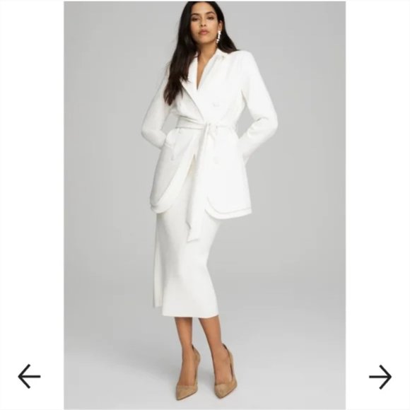 NWT GOOD AMERICAN Double Layer Tuxedo Tie Waist Blazer Jacket White - Picture 2 of 14